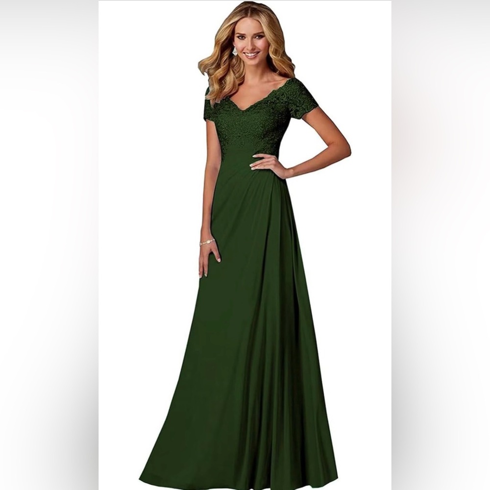 Lace Appliques A-Line Formal Evening Party Gown - Emerald Green